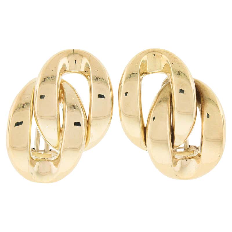 Vintage 14k Yellow Gold Polished Grooved Interlocking Woven Drop Omega ...