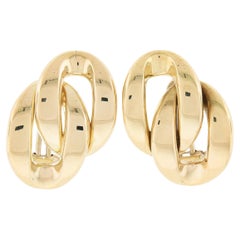 Estate Solid 18K Yellow Gold Polished Interlocking Curb Stud Post Omega Earrings