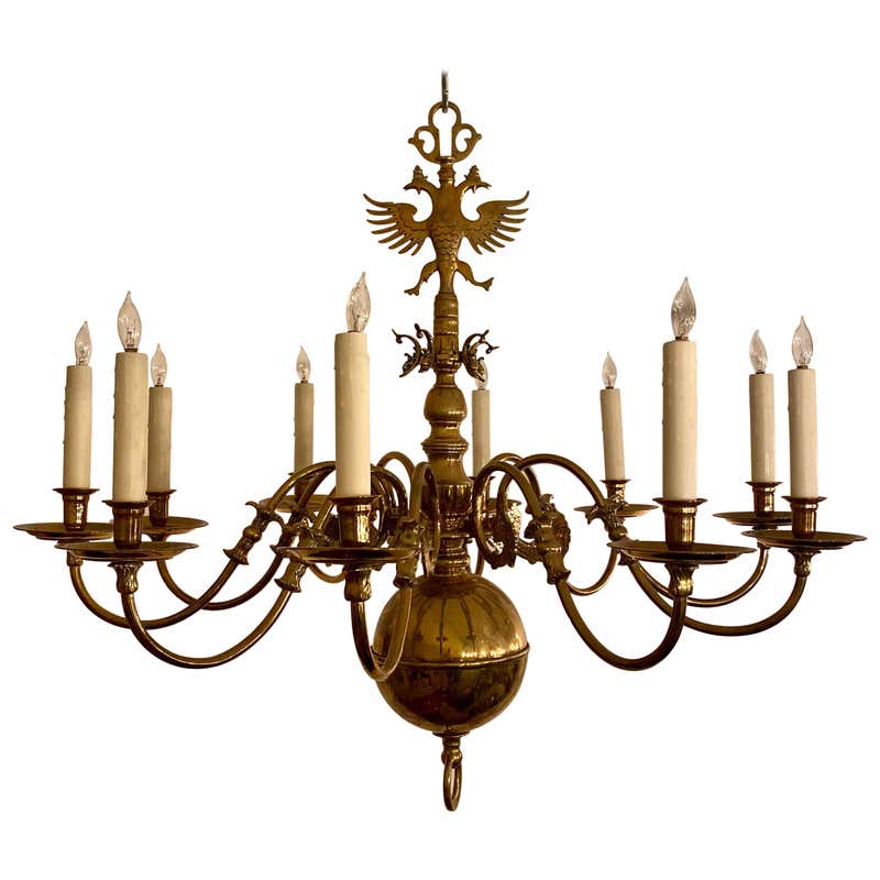 Dutch 17th Century Style Heavy Solid Brass Six Branch Chandelier For ...