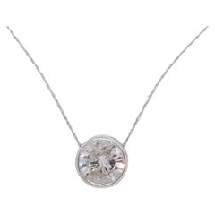Estate Solitaire White Diamond Bezel Slider Pendant Necklace in 18k White Gold