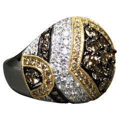 Estate SONIA B. White Yellow Brown Diamond Dome Cocktail Ring 3.86cttw Sz 6.25