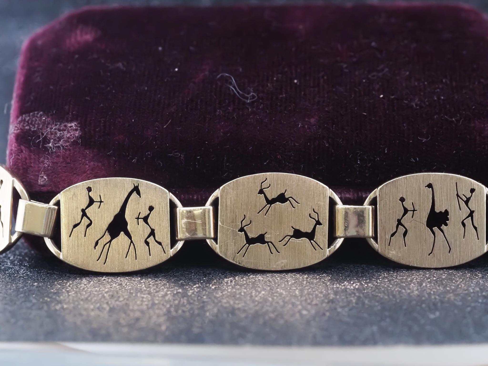 Bracciale Estate Sudafrica Tribal Art in oro giallo 9kt - VHK#964 In condizioni buone in vendita a Hicksville, NY