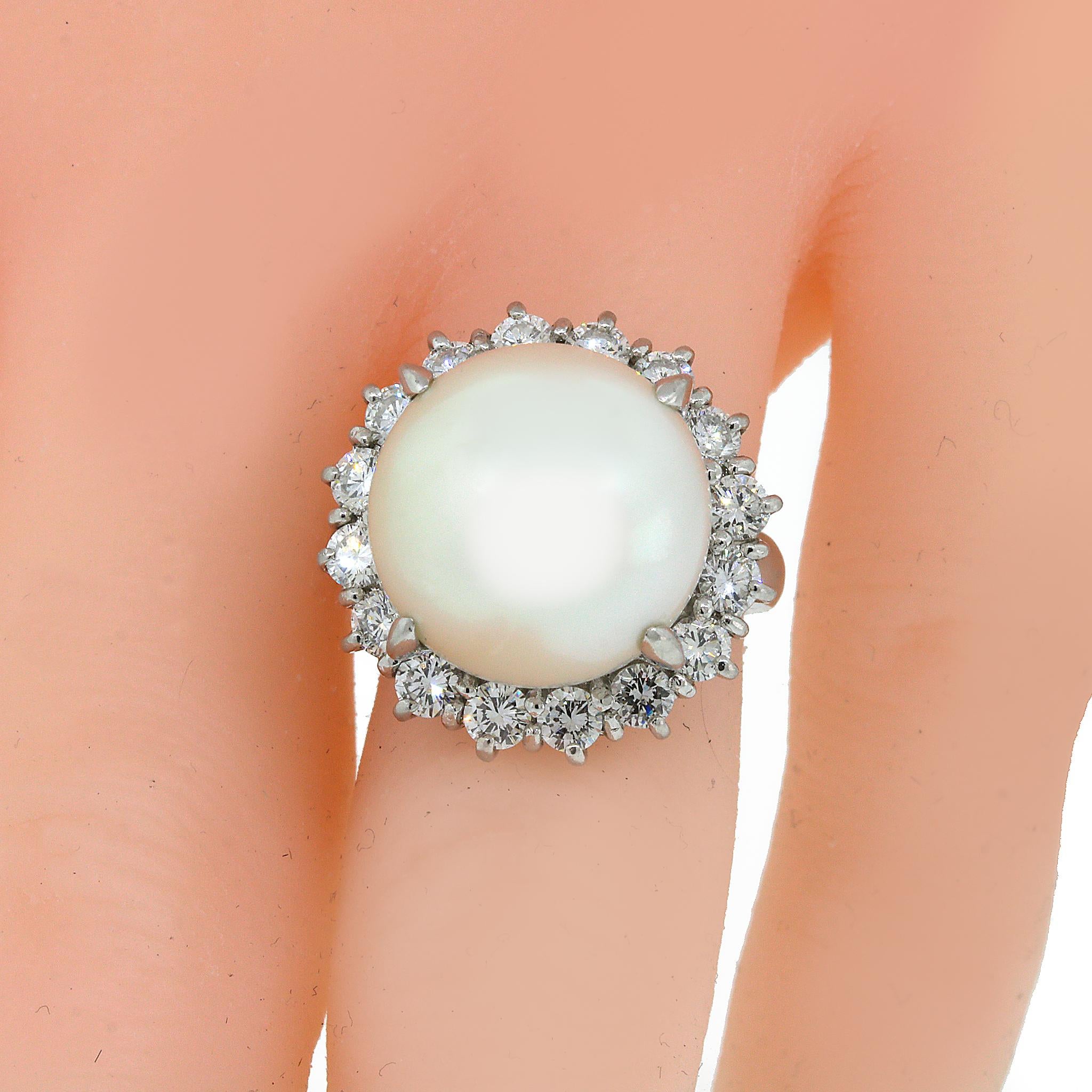 Women's Estate South Sea Pearl and Diamond Cocktail Ring For Sale