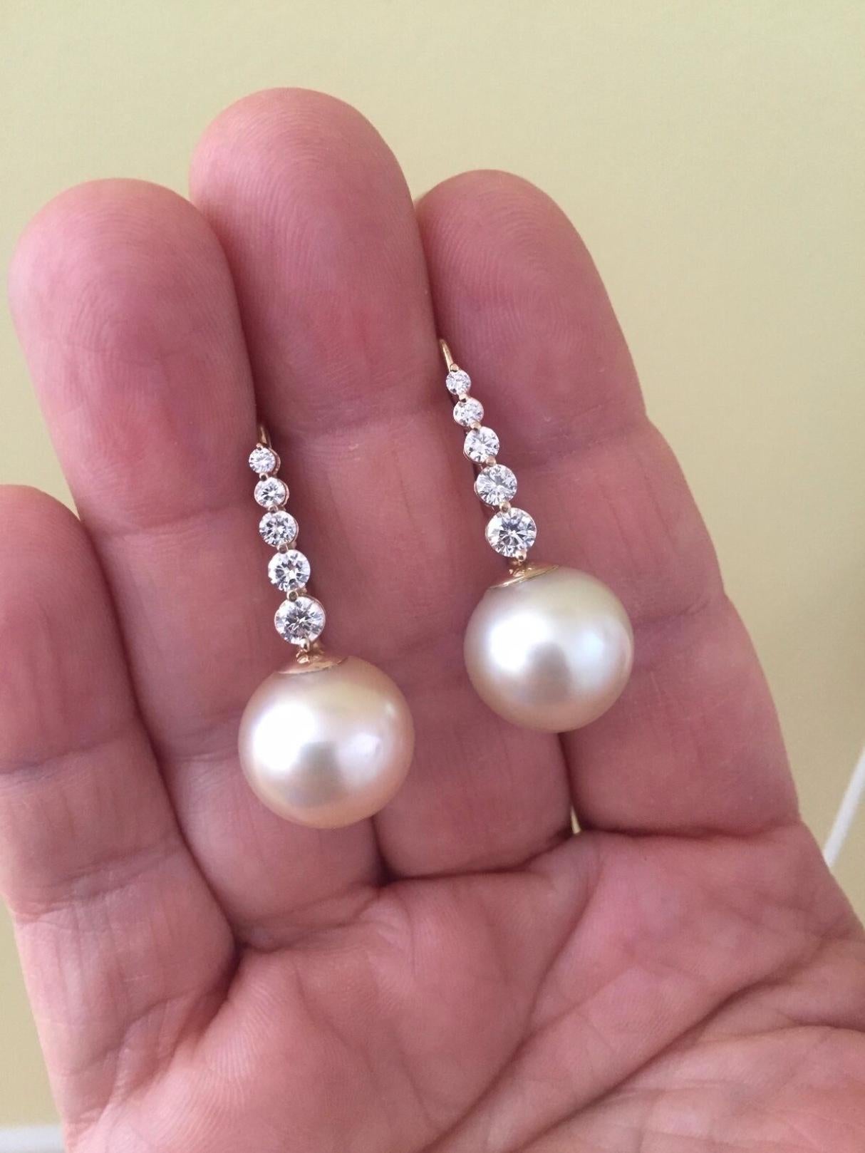 Estate South Sea Pearl Diamond Drop Earrings For Sale 3