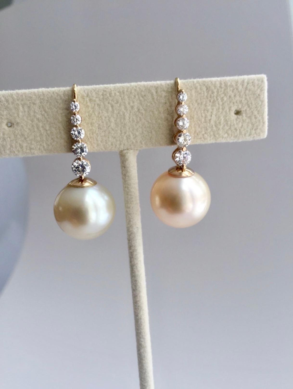 Estate South Sea Pearl Diamond Drop Earrings For Sale at 1stDibs