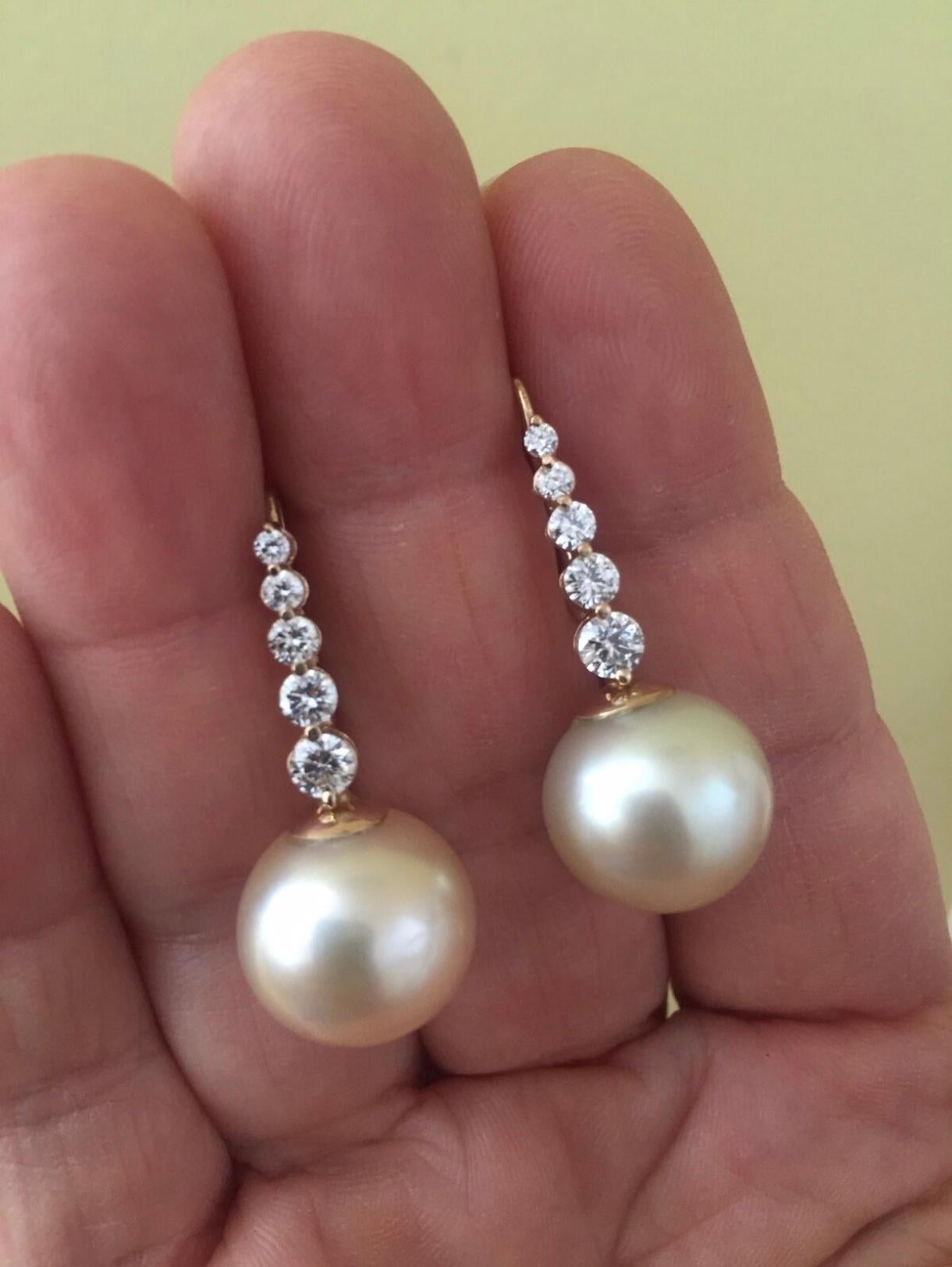 Estate South Sea Pearl Diamond Drop Earrings For Sale 1