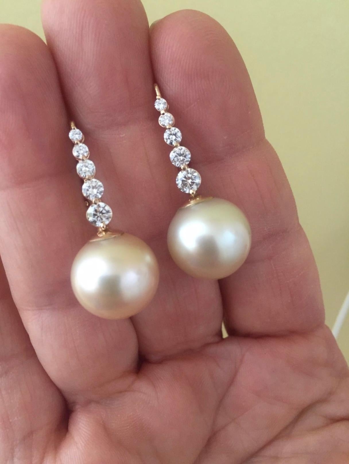 Estate South Sea Pearl Diamond Drop Earrings For Sale 6