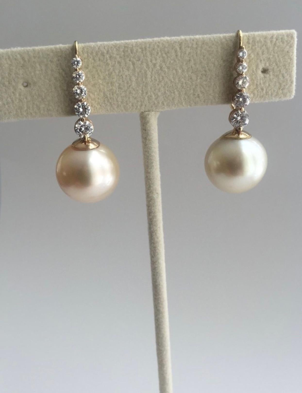 Estate South Sea Pearl Diamond Drop Earrings For Sale 7