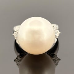 Estate South Sea Pearl & Diamond Platinum Ring 15.2mm