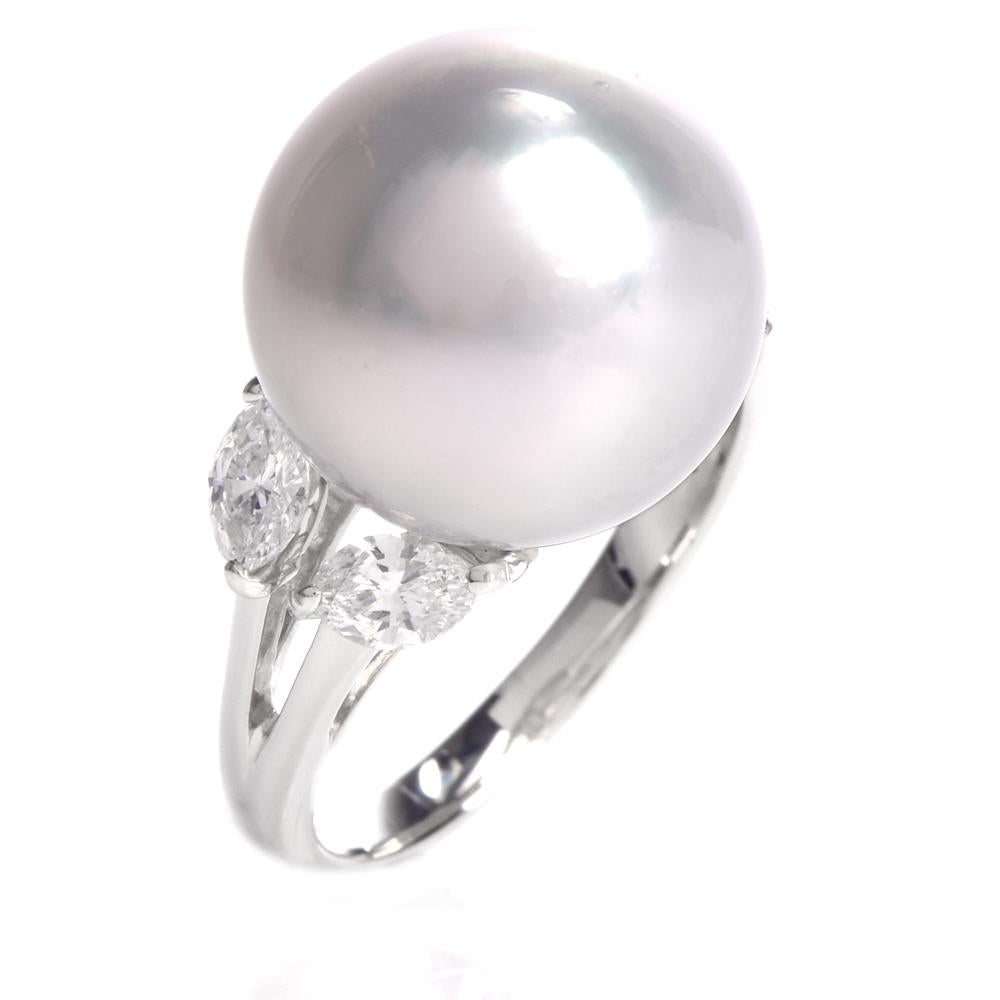 Estate South Sea Pearl Diamond Platinum Ring 1