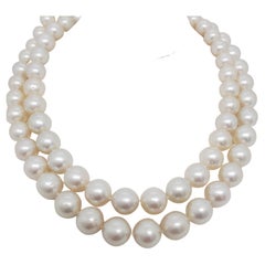 mystery clasp Estate South Sea White Pearl Strand with Diamond Clasp in 18k White Gold