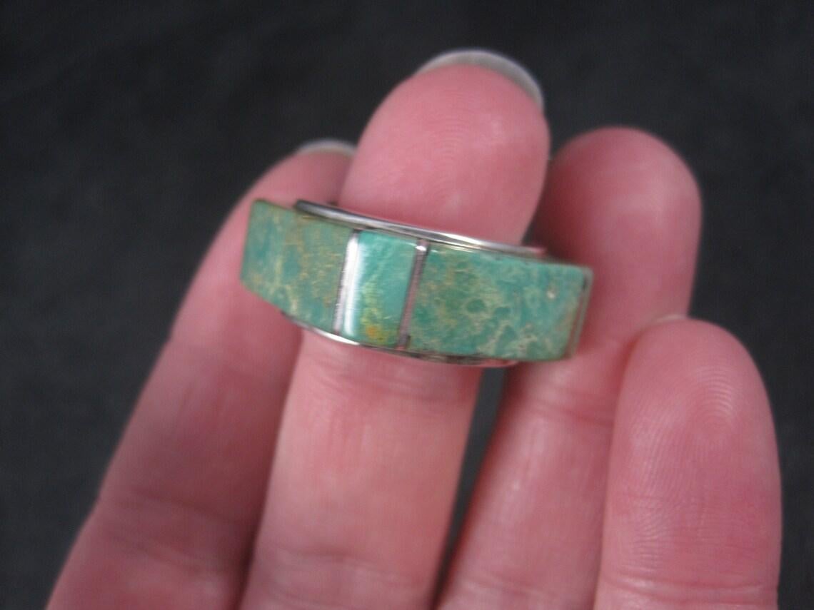 Estate Southwestern Sterling Turquoise Inlay Ring For Sale 4