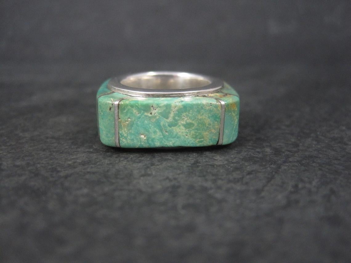 Anglo-Indian Estate Southwestern Sterling Turquoise Inlay Ring For Sale