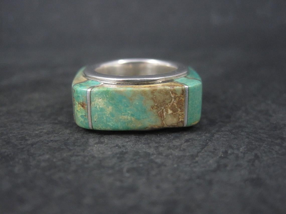 Mixed Cut Estate Southwestern Sterling Turquoise Inlay Ring For Sale