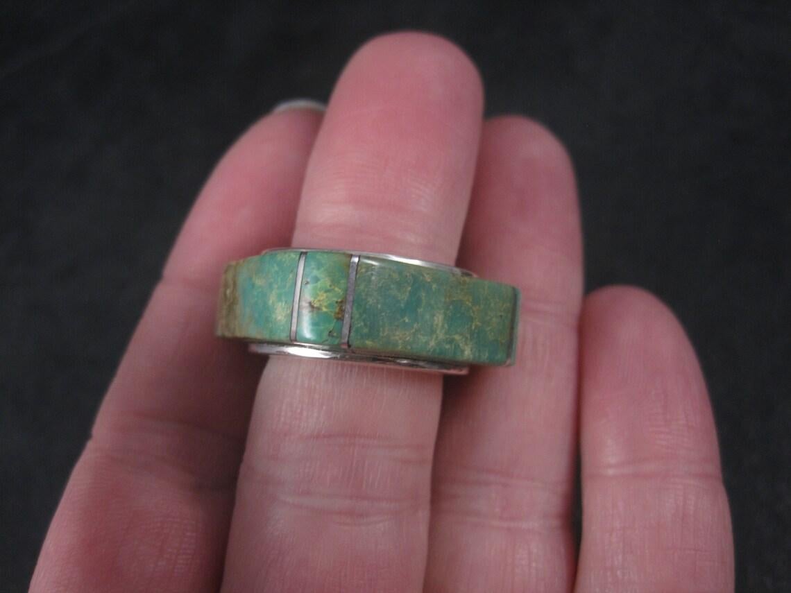 Estate Southwestern Sterling Turquoise Inlay Ring For Sale 3