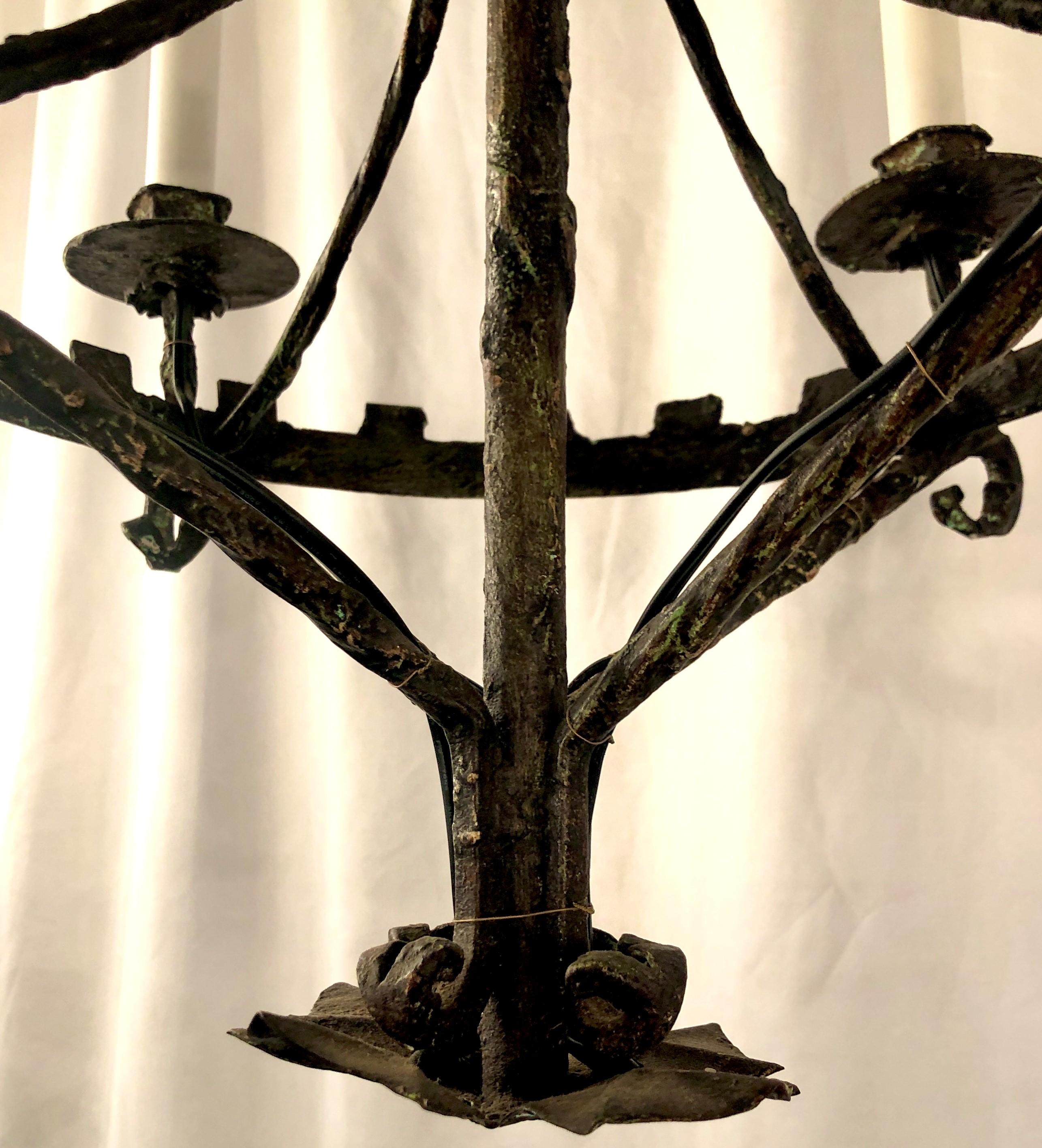 Estate Spanish Hand-Wrought Iron 4, Light Chandelier, Circa 1940-1950 In Good Condition In New Orleans, LA