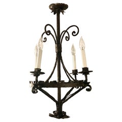 Vintage Estate Spanish Hand-Wrought Iron 4, Light Chandelier, Circa 1940-1950