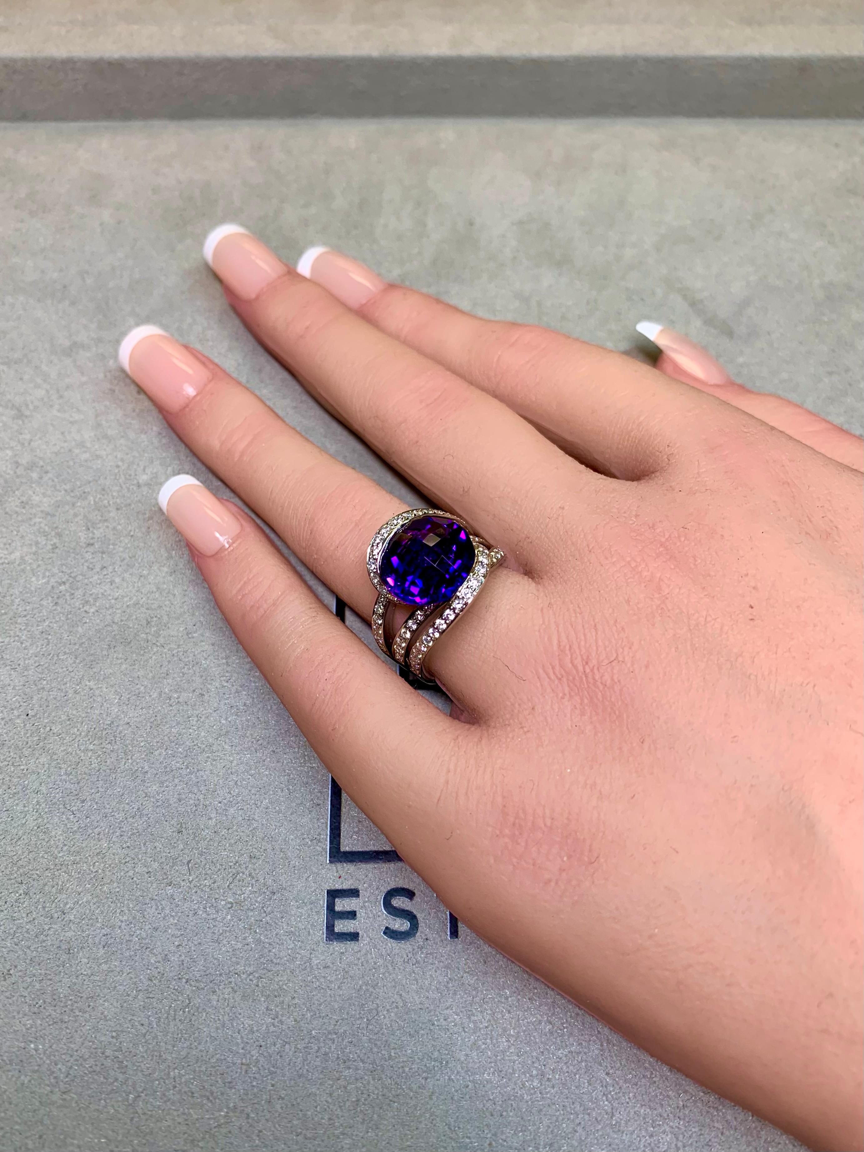 Estate SPARK 18K Weißgold Fancy Cut Amethyst Diamond Swirl Cocktail Ring im Angebot 5