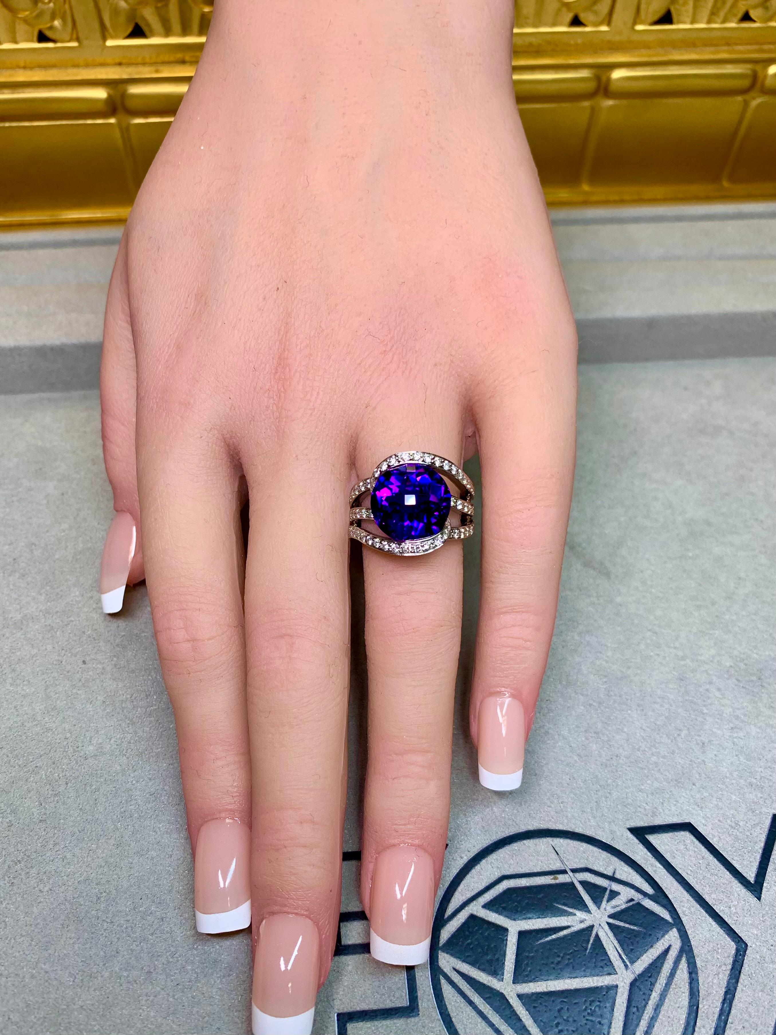 Estate SPARK 18K Weißgold Fancy Cut Amethyst Diamond Swirl Cocktail Ring im Angebot 6