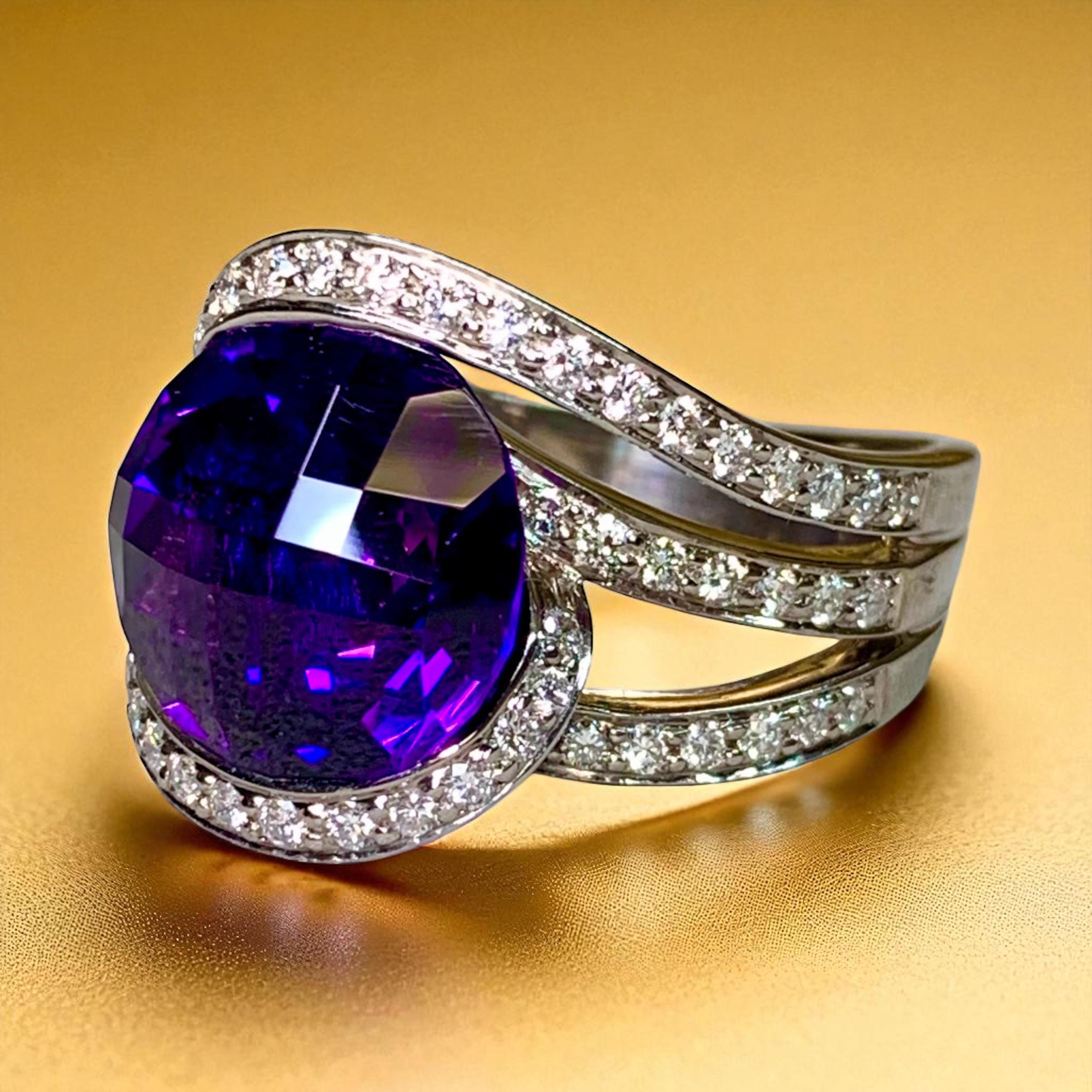 Estate SPARK 18K Weißgold Fancy Cut Amethyst Diamond Swirl Cocktail Ring im Angebot 7