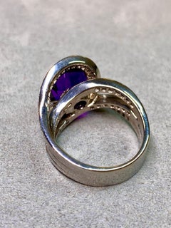 Estate SPARK 18K White Gold Fancy Cut Amethyst Diamond Swirl Cocktail Ring