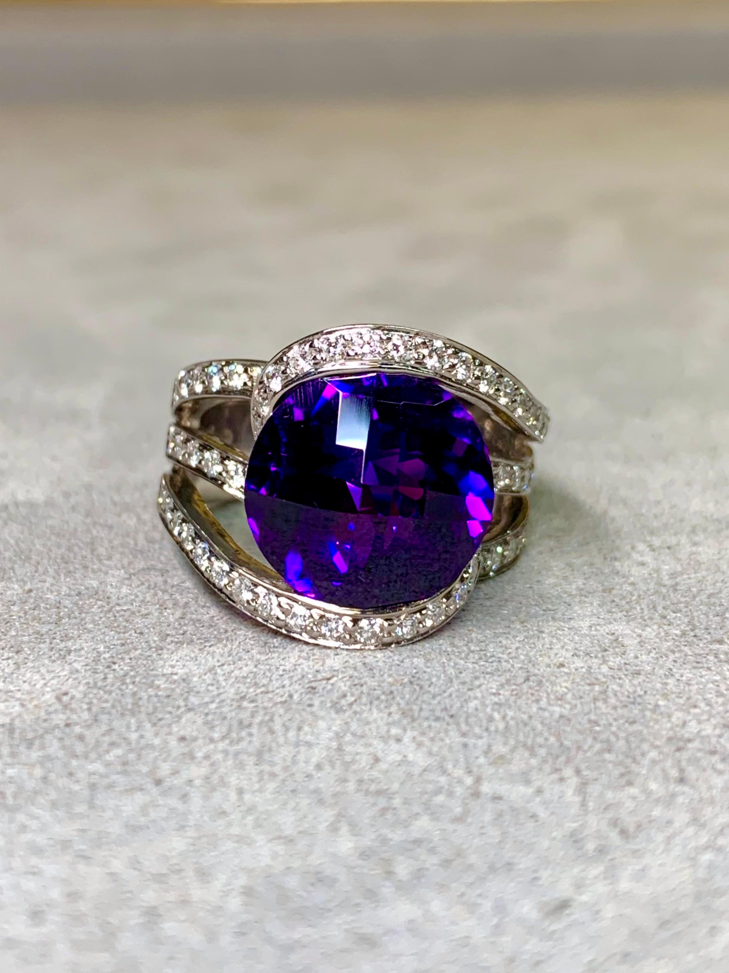 Estate SPARK 18K Weißgold Fancy Cut Amethyst Diamond Swirl Cocktail Ring im Zustand „Gut“ im Angebot in Winter Springs, FL