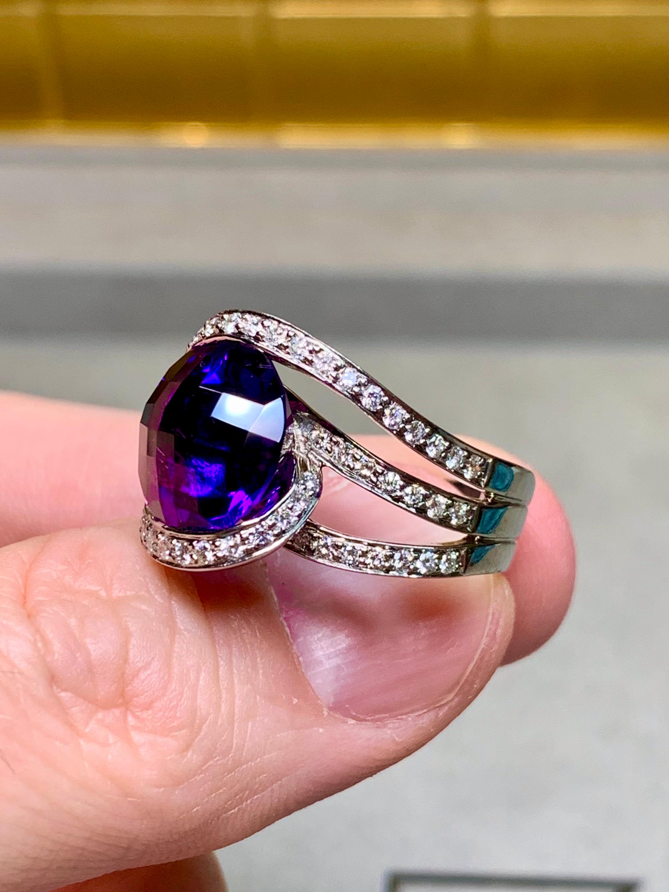 Estate SPARK 18K Weißgold Fancy Cut Amethyst Diamond Swirl Cocktail Ring im Angebot 3