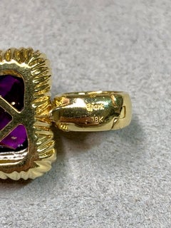 Estate Spark Creations 18K Diamond Amethyst Omega Earring Pendant Enhancer Set