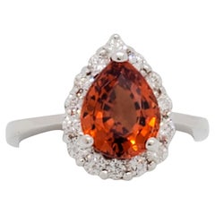 Estate Spessartite Garnet and White Diamond Cocktail Ring in 14k White Gold