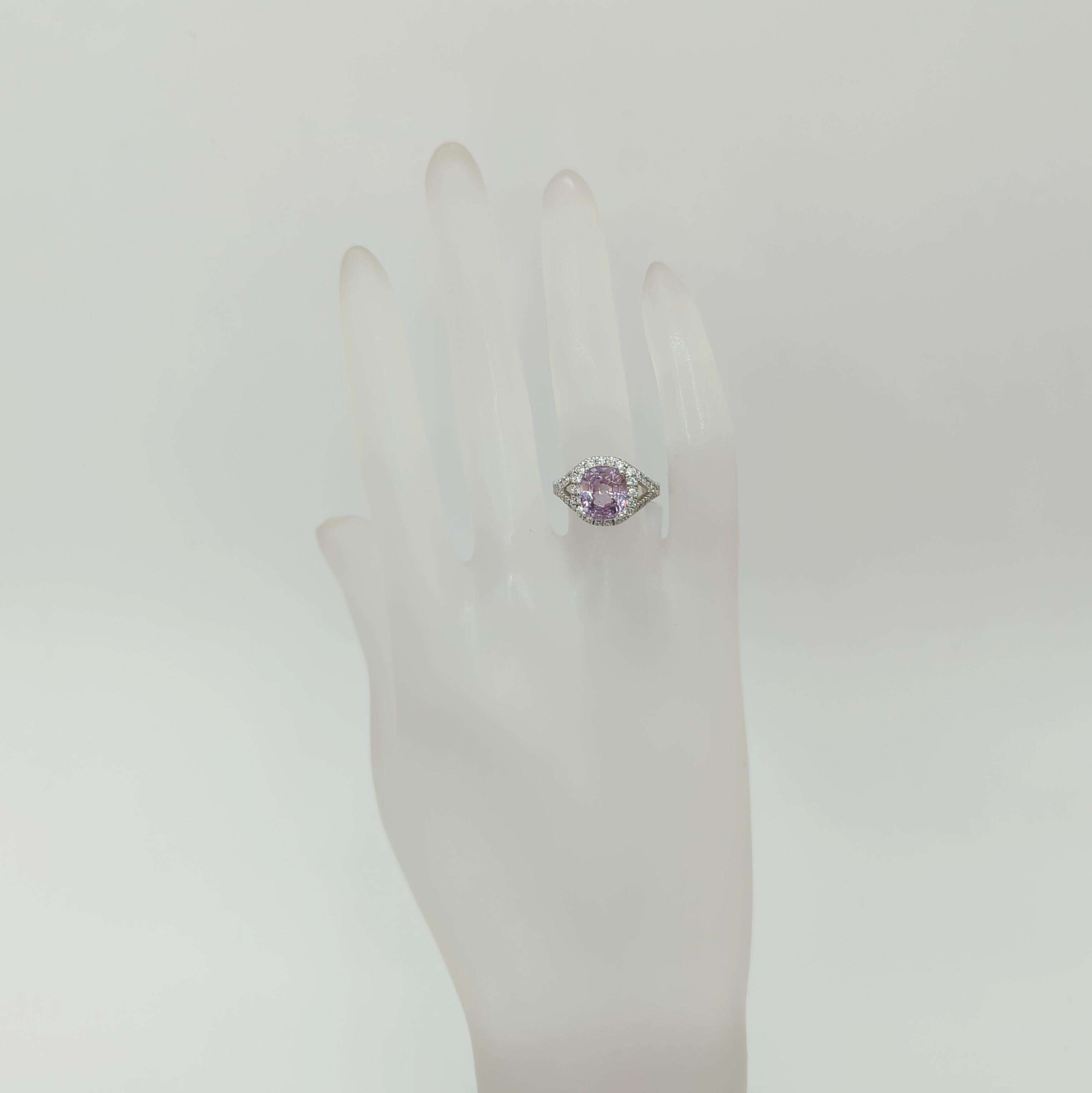 Cushion Cut Lavender Spinel and White Diamond Cocktail Ring in Platinum For Sale