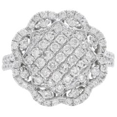 Estate Splendid 1.38 Carat Natural Diamond 14 Karat Solid White Gold Ring