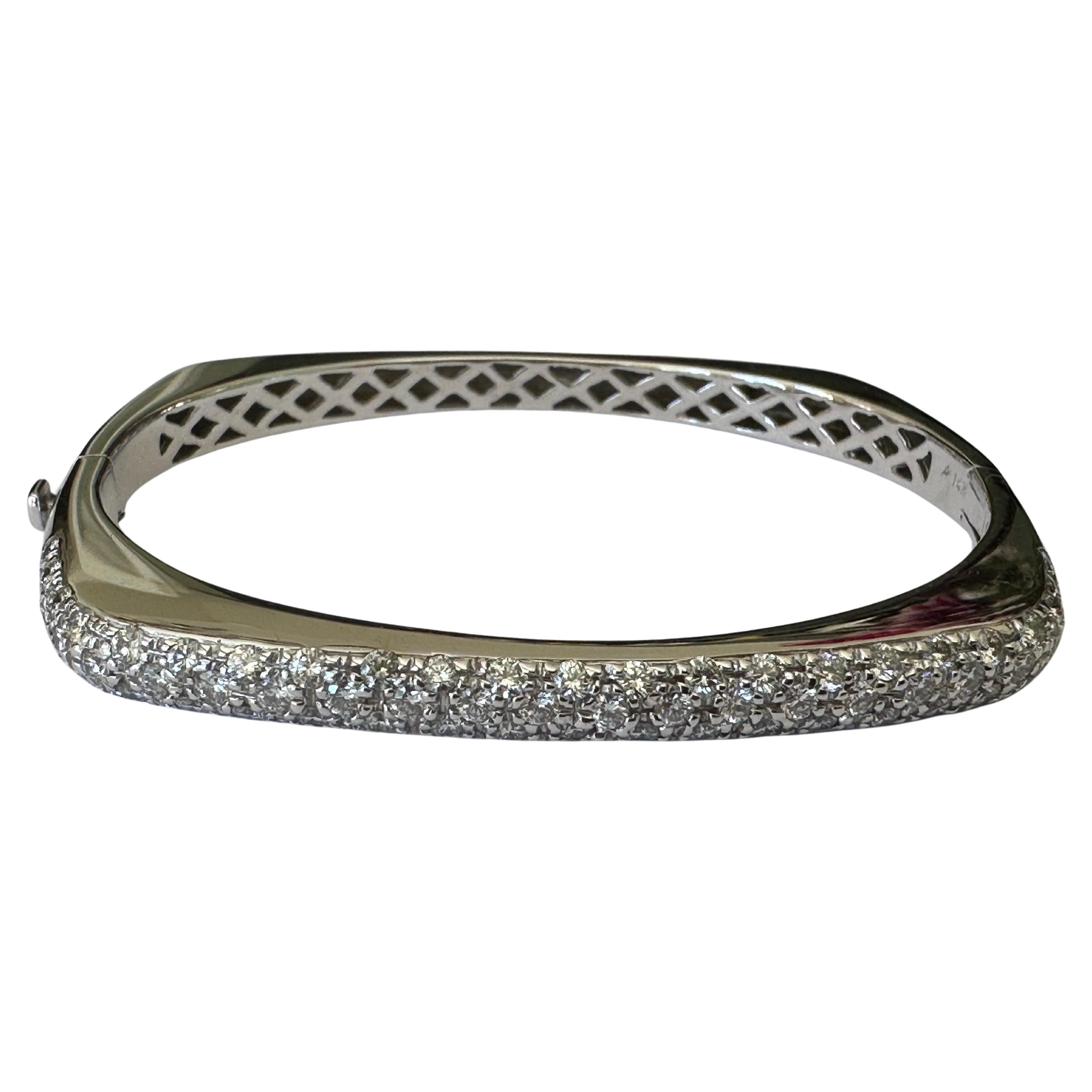 Estate Square-Shaped Diamond Bangle Bracelet For Sale