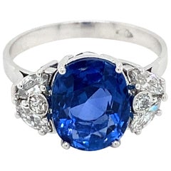 Estate SSEF Certified 4.40 Carat Unheated Sapphire Diamonds Platinum Ring