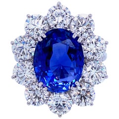 Vintage Estate SSEF Certified 7.88 Carat Unheated Sapphire 5 Ct Certified Diamonds Ring