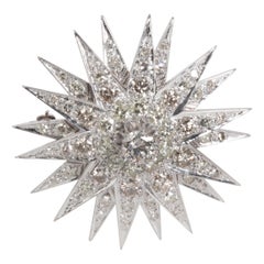 Estate Starburst Diamond Brooch in 14 Karat White Gold 5.14 Carat