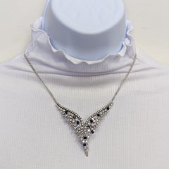 Estate Stefan Hafner Blue Sapphire and White Diamond Necklace in 18K White Gold