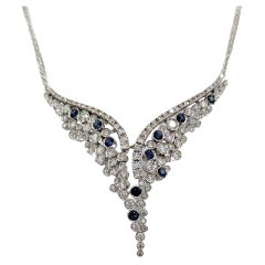 Estate Stefan Hafner Blue Sapphire and White Diamond Necklace in 18K White Gold