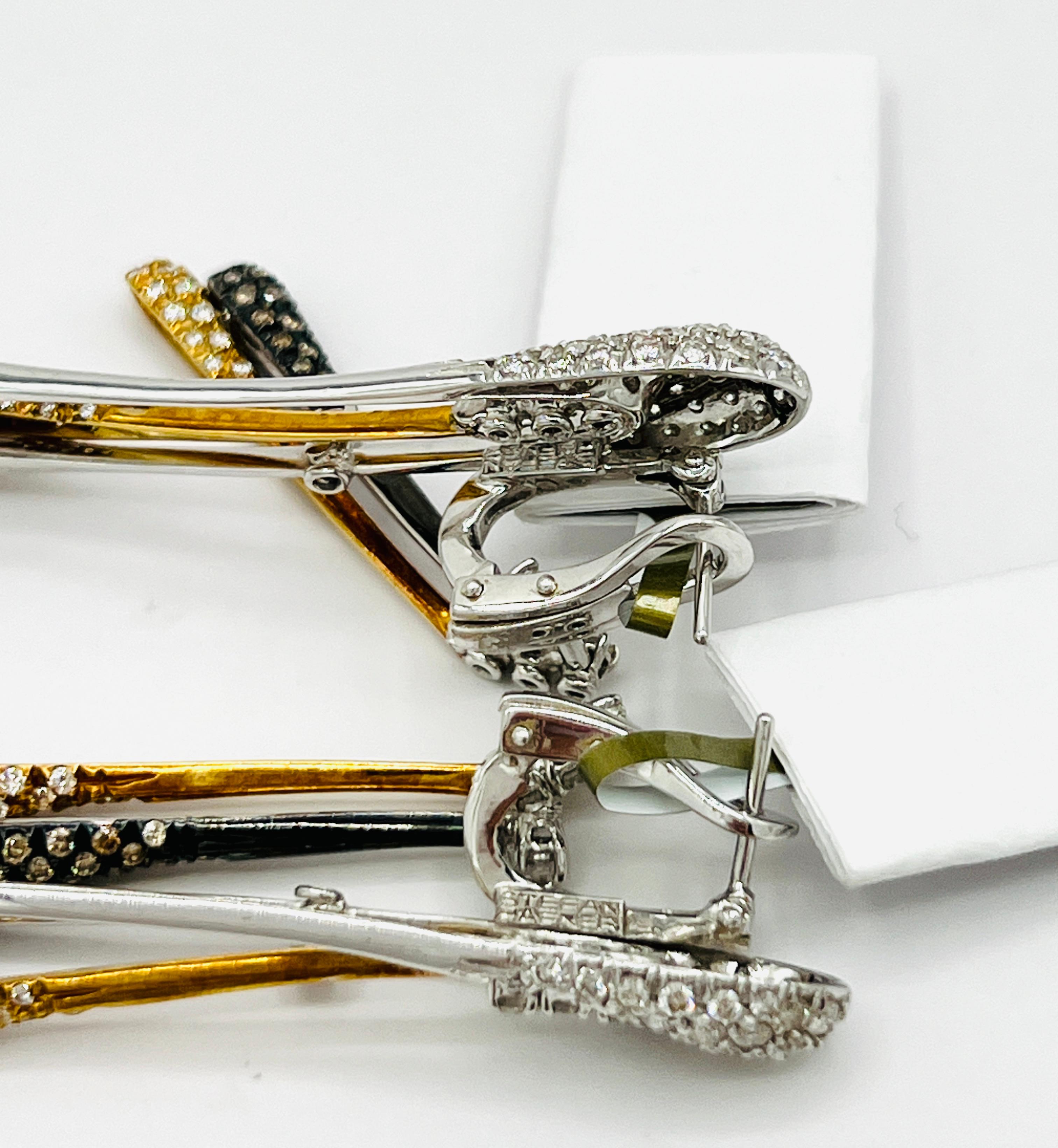 Estate Stefan Hafner White and Brown Diamond Earrings in 18K 2 Tone Gold For Sale 1