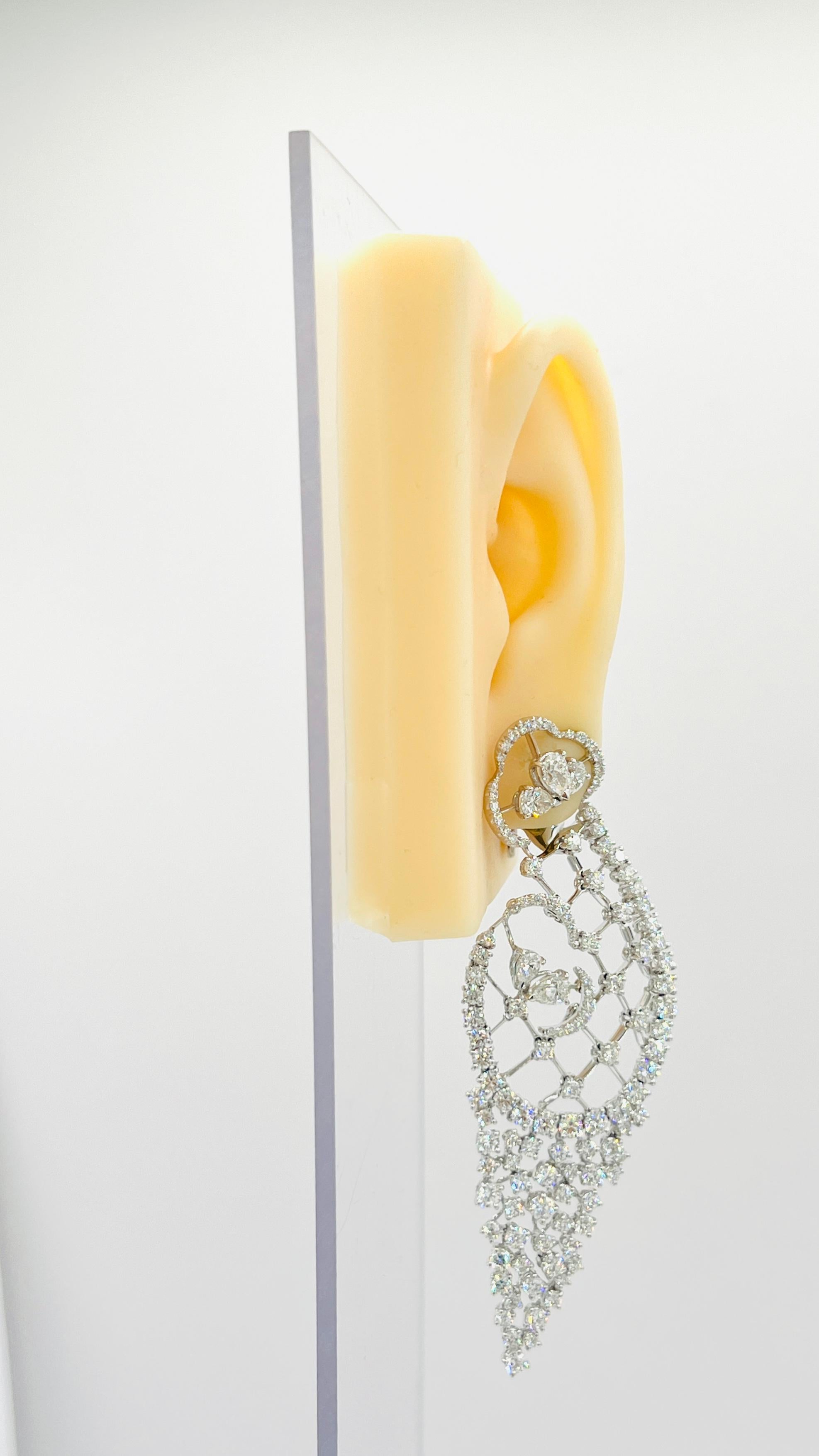 Pear Cut Estate Stefan Hafner White Diamond Dangle Earrings in 18K White Gold For Sale
