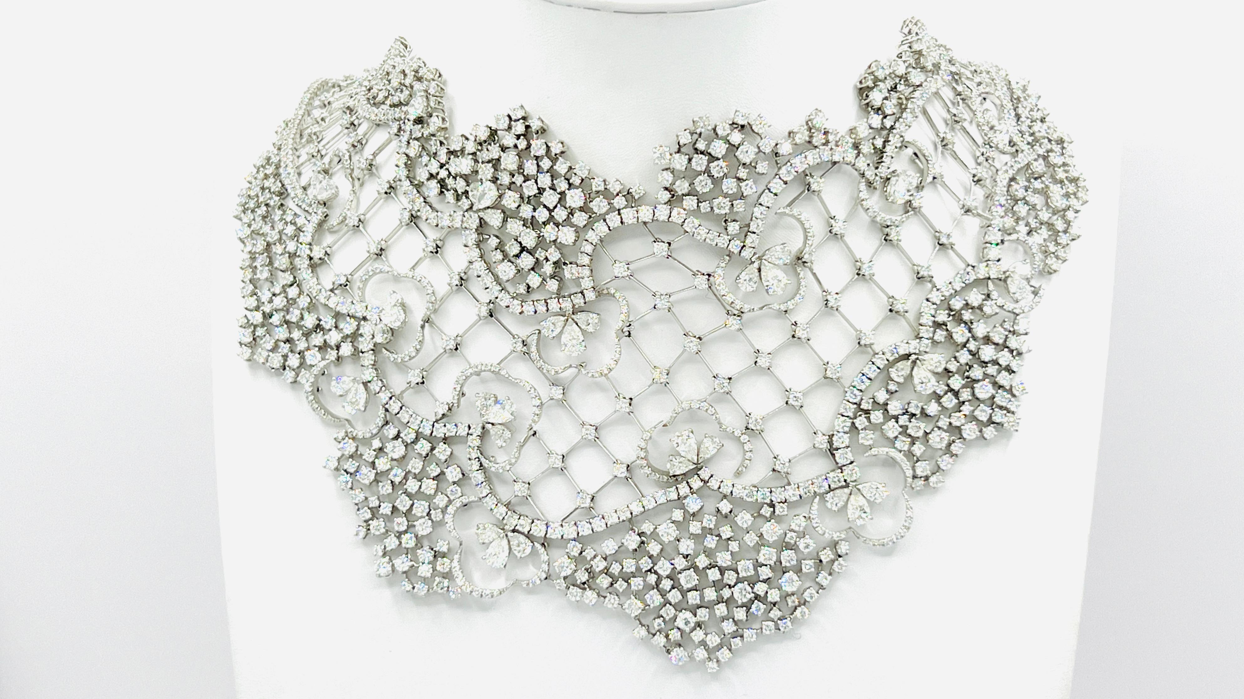 Estate Stefan Hafner White Diamond Necklace in 18K White Gold In New Condition For Sale In Los Angeles, CA