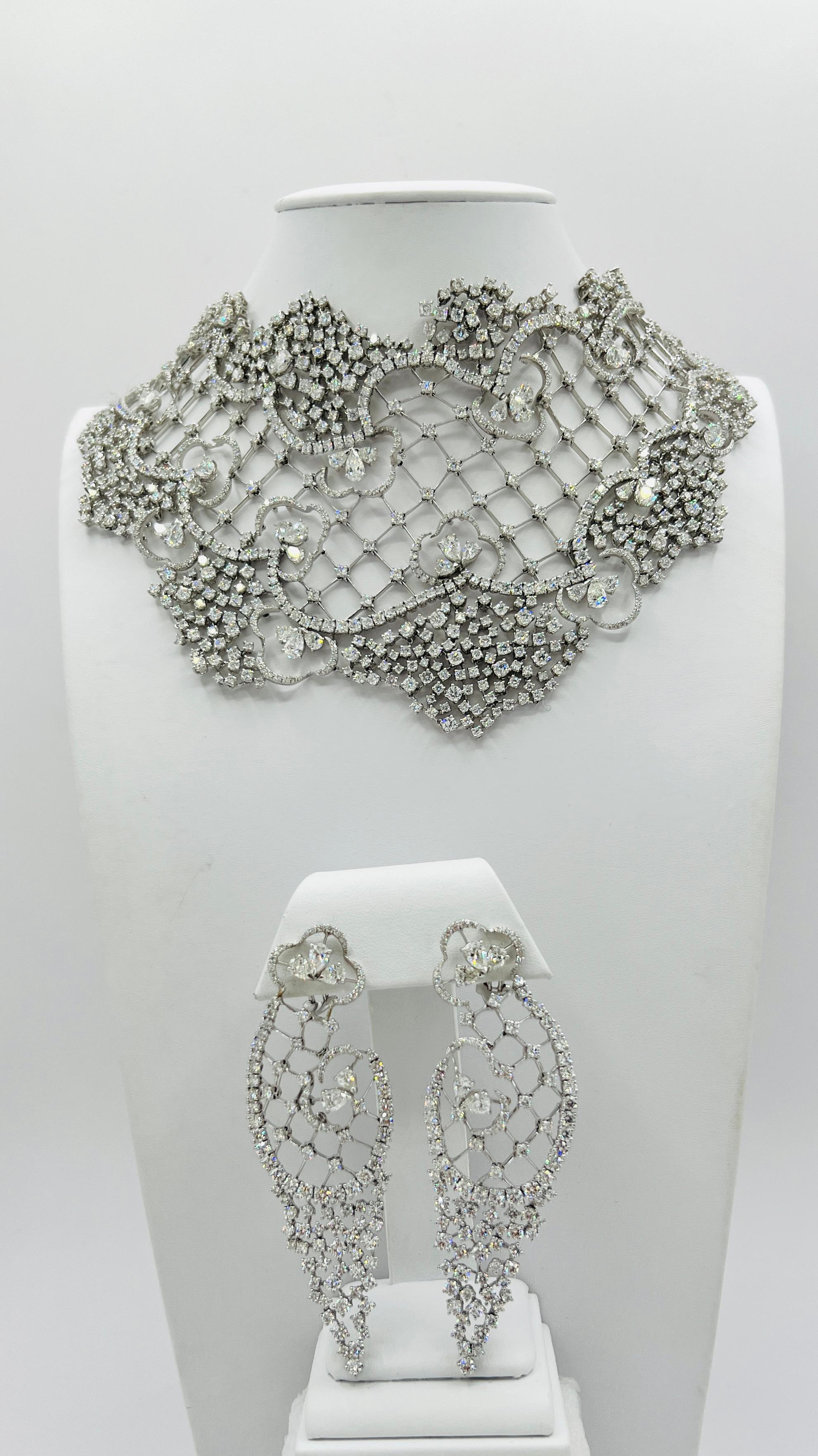Women's or Men's Estate Stefan Hafner White Diamond Necklace in 18K White Gold For Sale