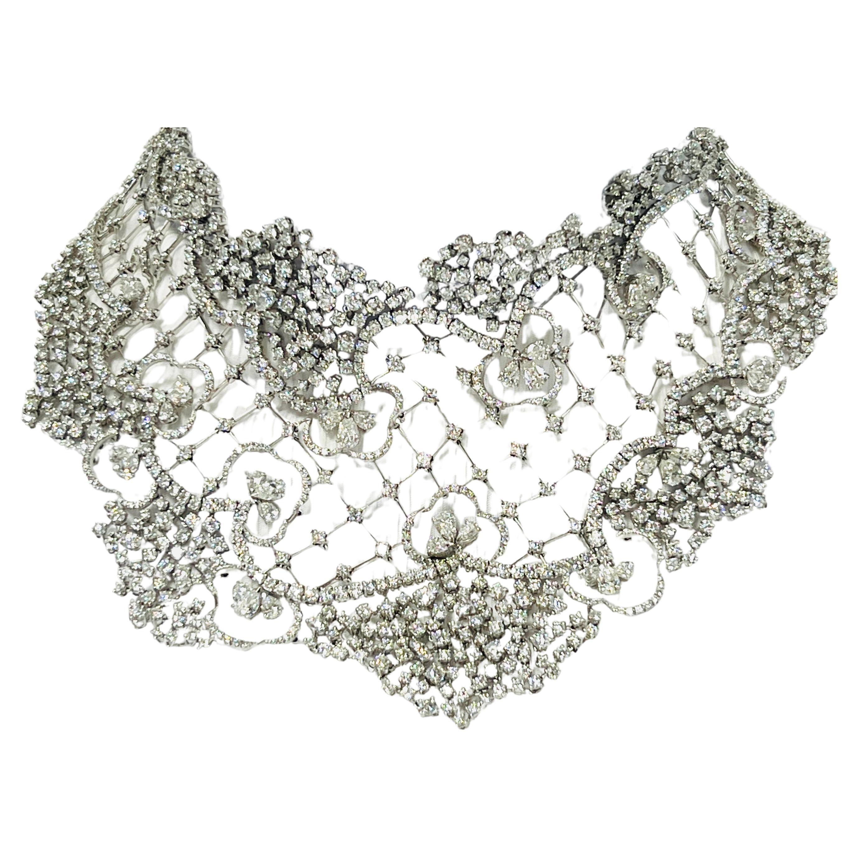 Estate Stefan Hafner White Diamond Necklace in 18K White Gold For Sale