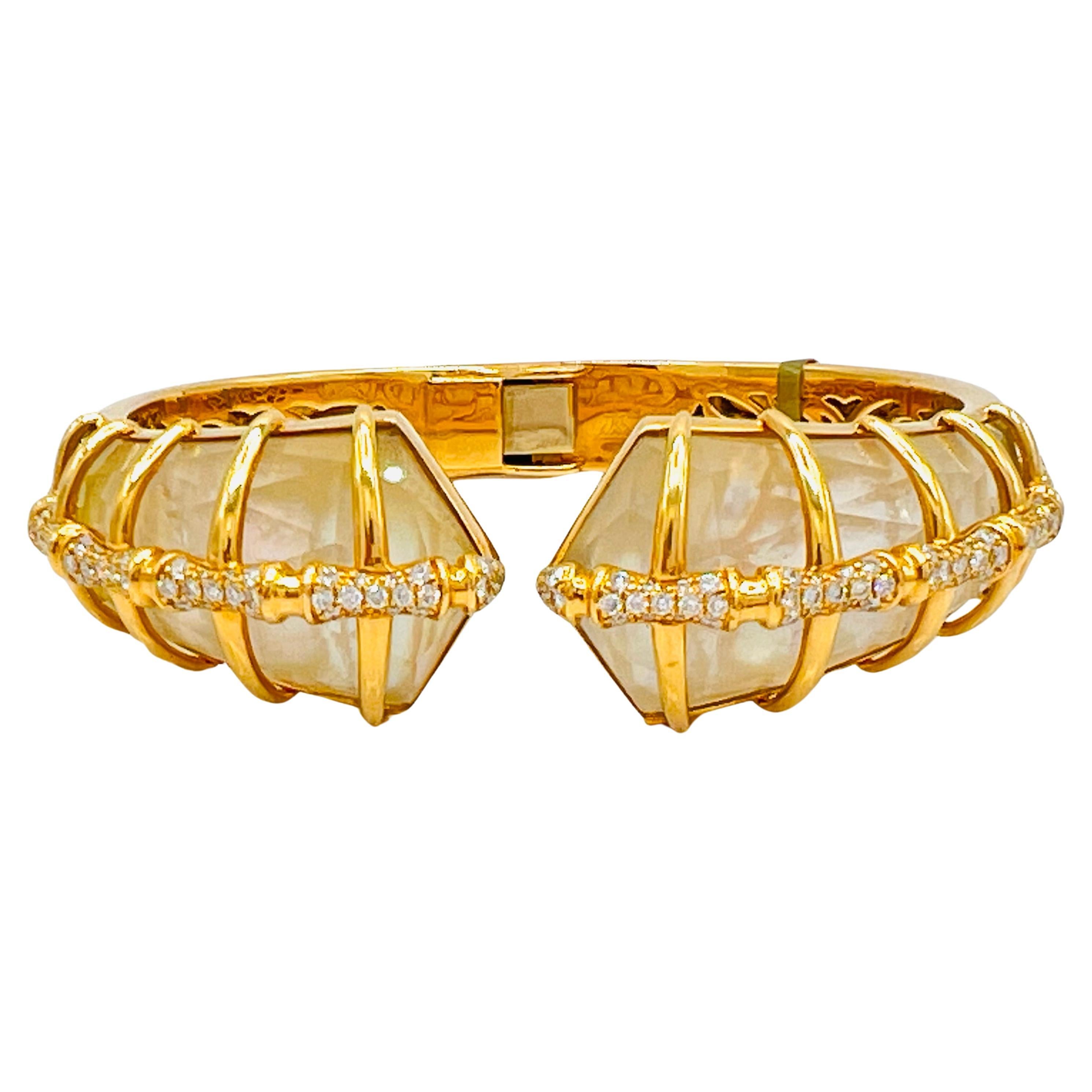 Estate Stephen Webster White Diamond and Crystal Bangle in 18K Yellow Gold For Sale