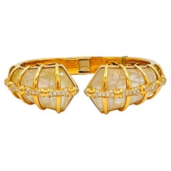 Estate Stephen Webster White Diamond and Crystal Bangle in 18K Yellow Gold