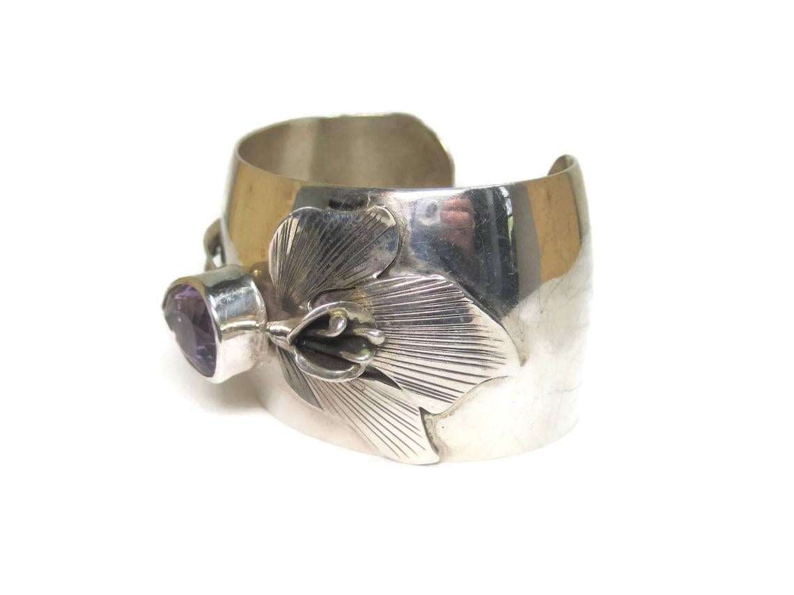 Nachlass Sterling Amethyst Orchideen-Manschettenarmband Carol Felley 4