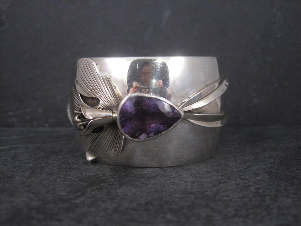Nachlass Sterling Amethyst Orchideen-Manschettenarmband Carol Felley 5