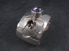 Estate Sterling Amethyst Orchid Cuff Bracelet Carol Felley