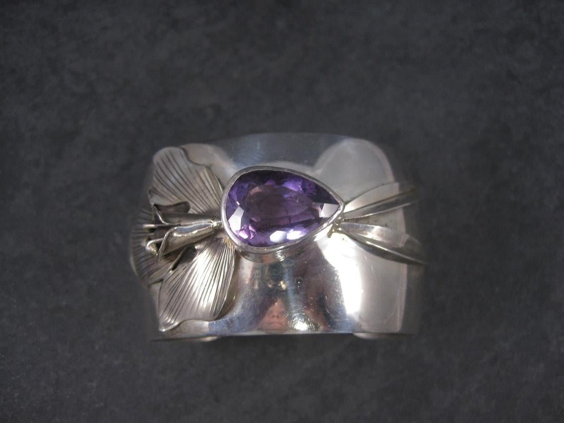 Nachlass Sterling Amethyst Orchideen-Manschettenarmband Carol Felley (Art nouveau)