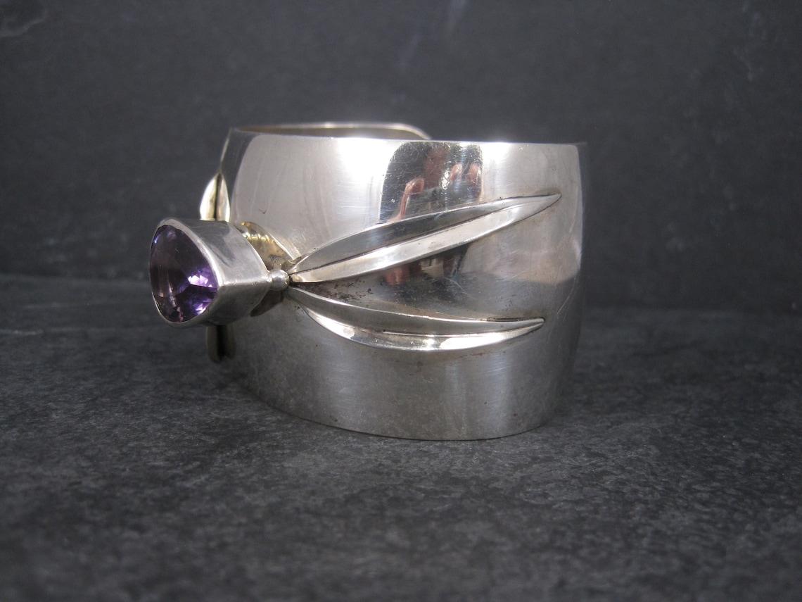 Nachlass Sterling Amethyst Orchideen-Manschettenarmband Carol Felley (Tropfenschliff)