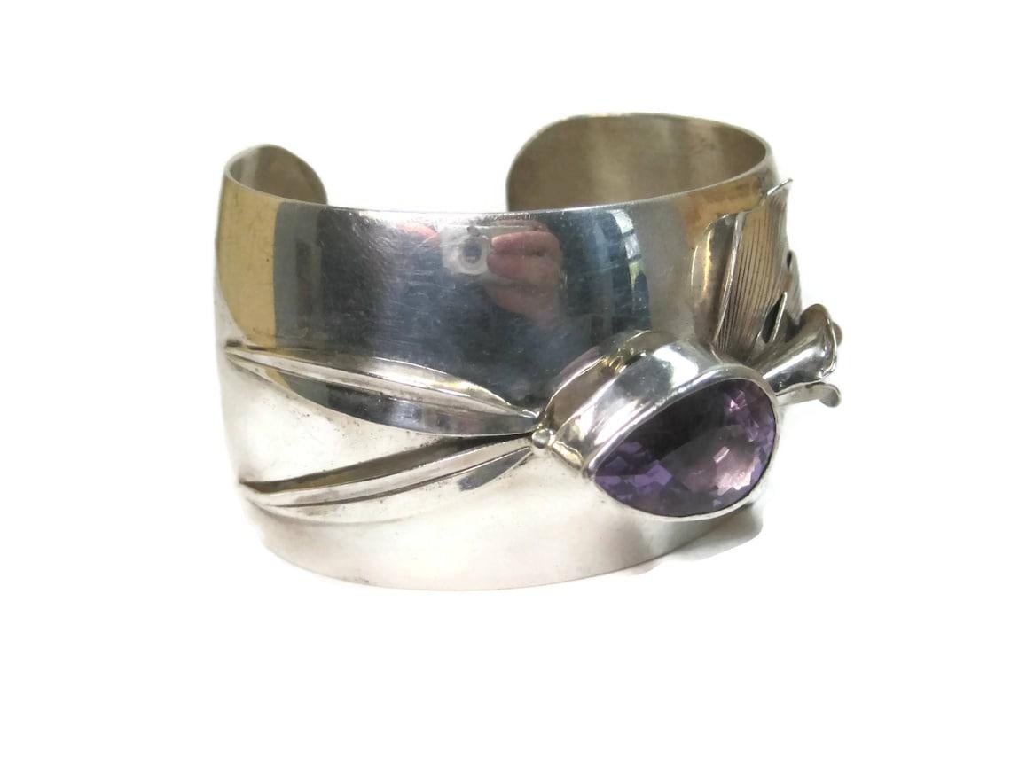 Nachlass Sterling Amethyst Orchideen-Manschettenarmband Carol Felley 1